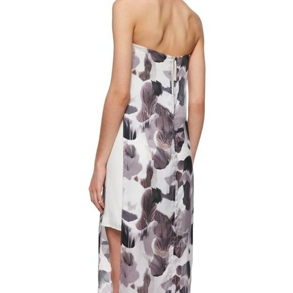 Helmut Lang Crypsis Print Strapless Silk Dress Size 4 Gray Multi - Picture 11 of 14